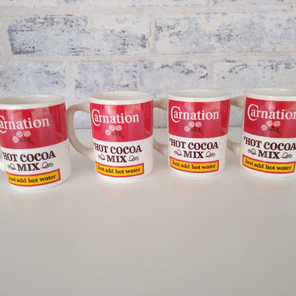 Vintage Carnation Hot Cocoa Mix Ceramic Mugs Set of 4- Hot Chocolate Cups Nestle - Picture 2 of 12
